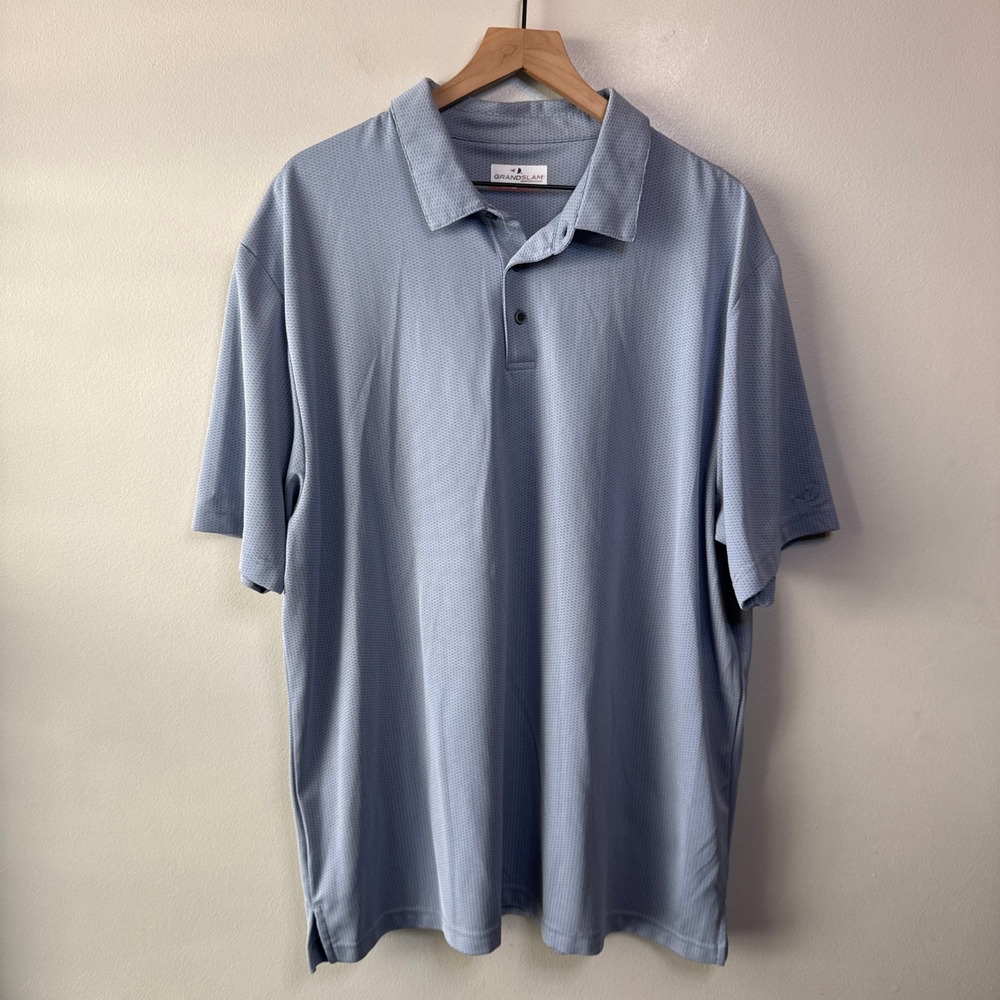 Grand Slam Performance Men Light Blue Textured Short Sleeve Golf Polo Shirt XXL